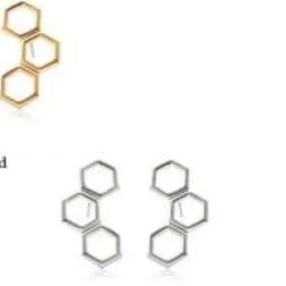 Geometric Hexagon Silver Tone Stud Earrings - Picture 7 of 9